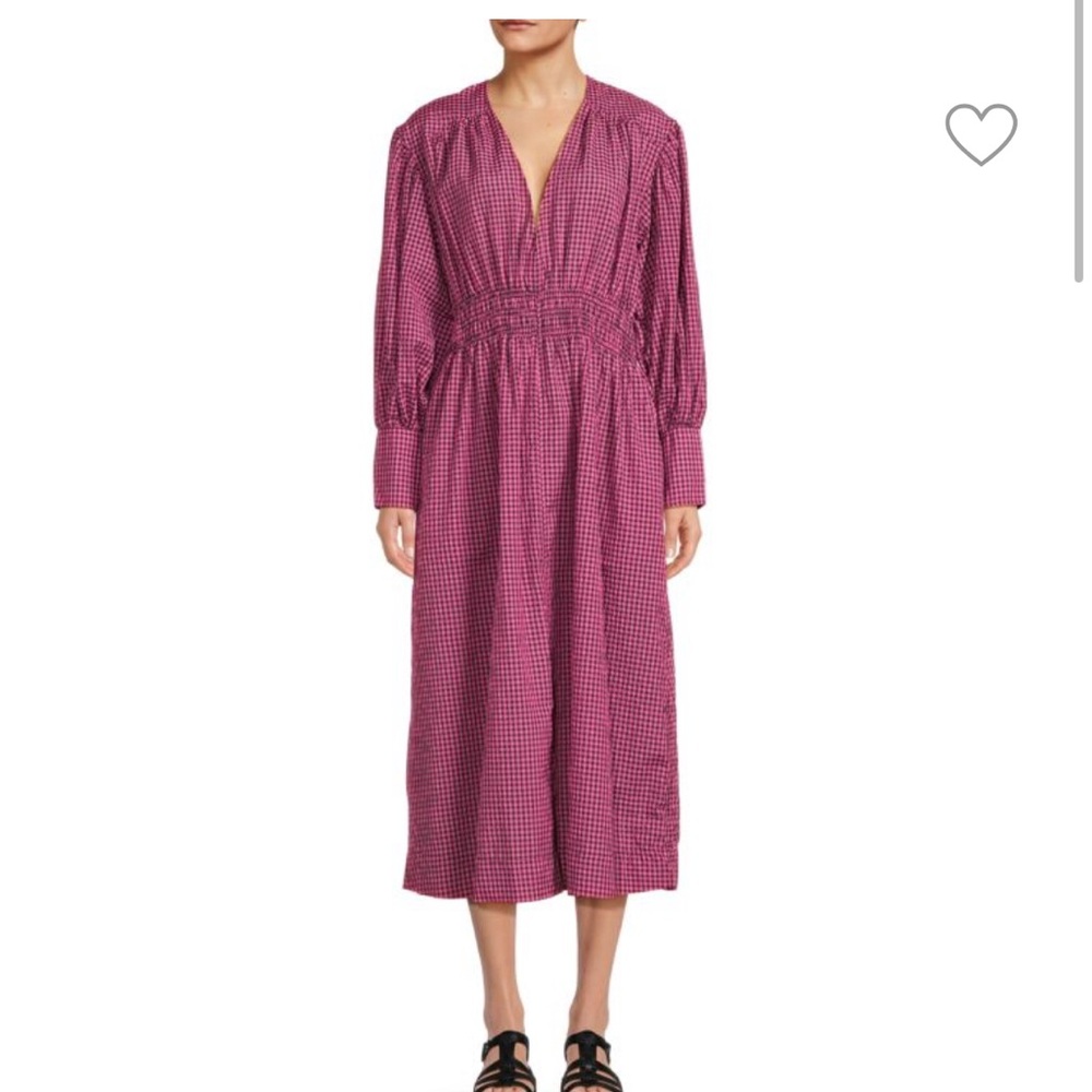NWT Ganni Women's Check-Pattern Long-Sleeve Maxi Dress Size 36 (Small)